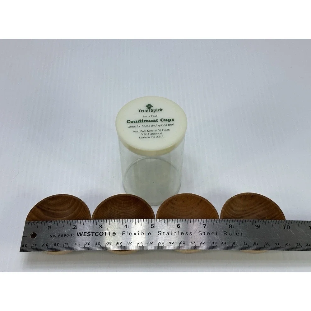 Vintage Tree Spirit Set 4 Small Wooden Condiment Cups Sauce Herds & Spices USA